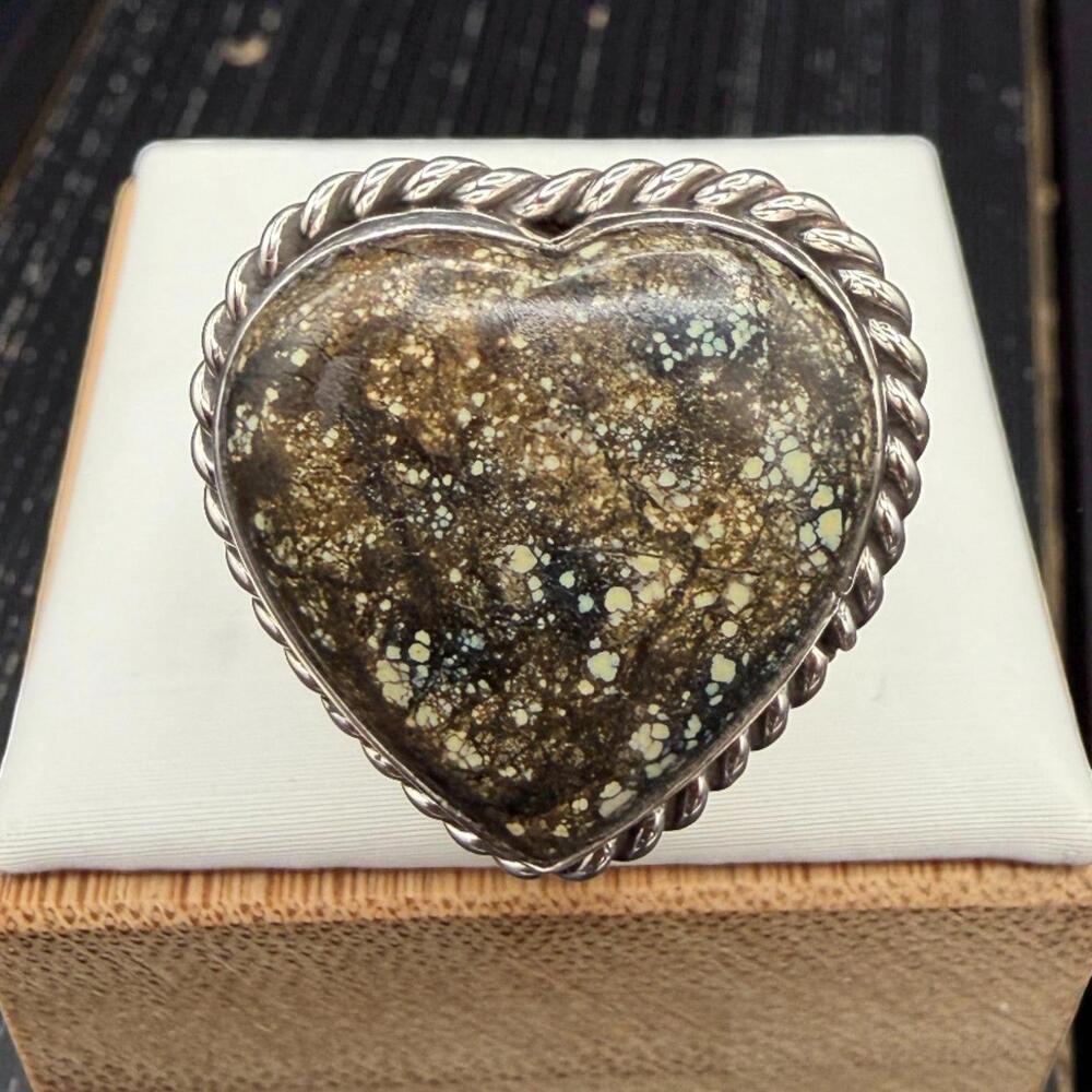 Sterling Silver New Lander Turquoise Heart Ring by Robin Tsosie (Navajo)